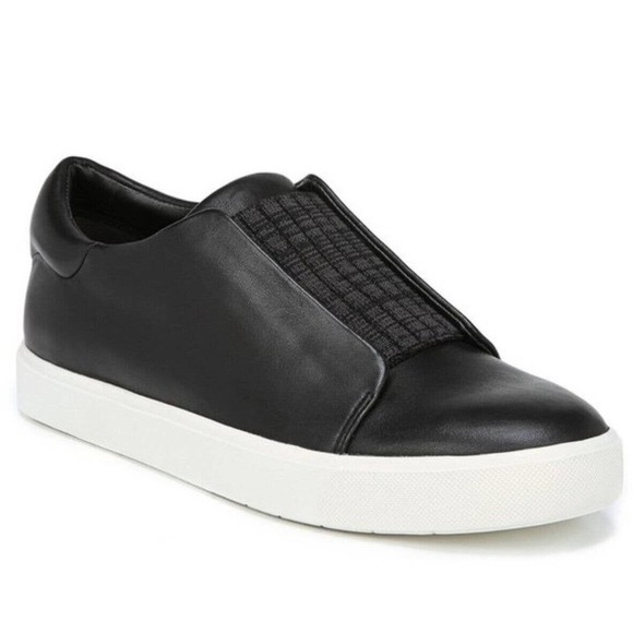 Vince Womens Leather Cantara Slip-On Sneaker Elastic Gore Round Toe Size 7 Black - Picture 1 of 12